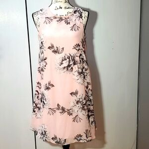 JH - Womens Pink & Gray Floral Dress Sleeveless Flowy Chiffon Stunning! Sz.4